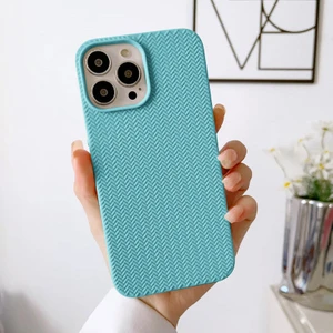 Apple iPhone 14 Pro Max Uyumlu Kılıf Zebana Woven Silikon Kılıf Turkuaz