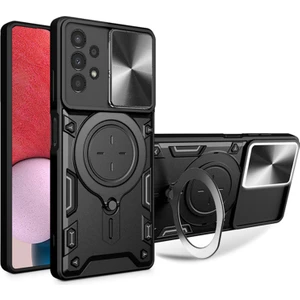 Samsung Galaxy A32 Uyumlu Kılıf Zebana Manyetik Standlı Armor Silikon Kılıf Siyah
