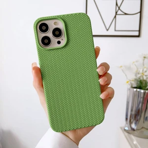 Apple iPhone 15 Pro Uyumlu Kılıf Zebana Woven Silikon Kılıf Açık Yeşil