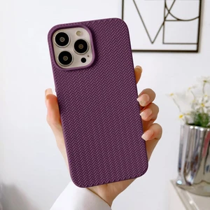 Apple iPhone 15 Pro Max Uyumlu Kılıf Zebana Woven Silikon Kılıf Derin Mor