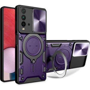 Xiaomi Redmi 9t Uyumlu Kılıf Zebana Manyetik Standlı Armor Silikon Kılıf Derin Mor