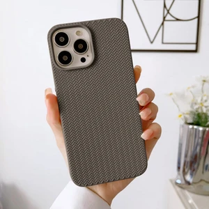 Apple iPhone 15 Pro Max Uyumlu Kılıf Zebana Woven Silikon Kılıf Gri