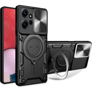 Xiaomi Redmi Note 12 Uyumlu Kılıf Zebana Manyetik Standlı Armor Silikon Kılıf Siyah