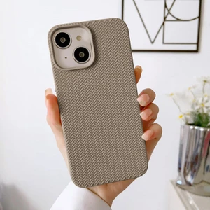 Apple iPhone 13 Uyumlu Kılıf Zebana Woven Silikon Kılıf Açık Kahverengi