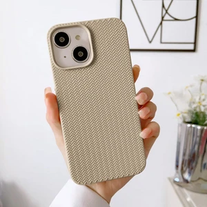 Apple iPhone 13 Uyumlu Kılıf Zebana Woven Silikon Kılıf Krem Rengi