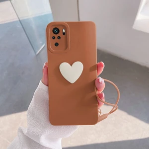 Xiaomi Redmi Note 10S Kılıf Zebana Kalpli Love Kılıf Kahverengi