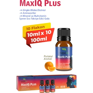 Maxiq Plus | Zihinsel Performansı ve Odaklanmayı Destekleyen Ginkgo Biloba, B Vitaminleri İçeren Sıvı Takviye | Portakal Aromalı | 10 mL x 10 Flakon