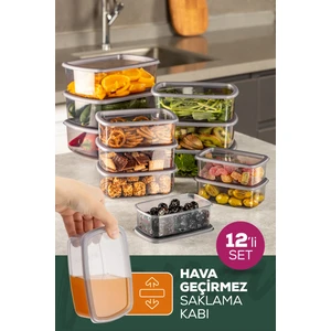12LI Hava Geçirmez Saklama Kabı Seti Antrasit 3X(250-500-750-1200 Ml)