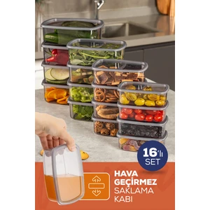 16LI Hava Geçirmez Saklama Kabı Seti Antrasit 4X(250-500-750-1200 Ml)