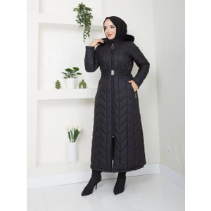 Bengisu Kadın Büyük Beden Tam Boy Kapitone Mont