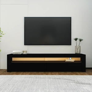 İnarch Dizayn Batı LED Işıklı 2 Kapaklı Tv Ünitesi Tv Sehpası Siyah