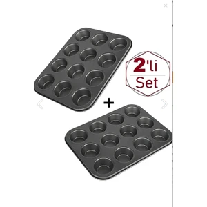 12 Bölmeli Muffin Kek Kalıbı 2 Li Set Yanmaz Yapışmaz Muffin Cupcake Fırın Kalıp Tepsisi