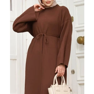 Bağcıklı Uzun Bisiklet Yaka Triko Elbise