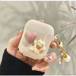 Iphone Pro/pro2 Nesil Uyumlu Koruyucu Bluetooth Kulaklık Kılıfı Kalpli Ayıcık Figürlü