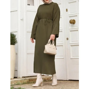 Bağcıklı Uzun Bisiklet Yaka Triko Elbise