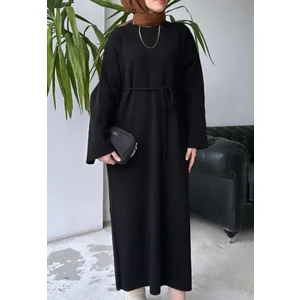 Bağcıklı Uzun Bisiklet Yaka Triko Elbise