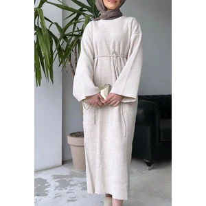 Bağcıklı Uzun Bisiklet Yaka Triko Elbise