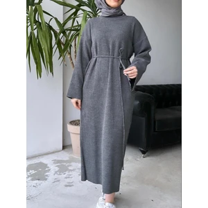 Bağcıklı Uzun Bisiklet Yaka Triko Elbise