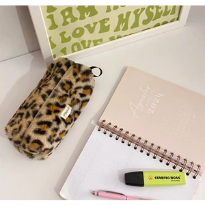 El Yapımı Leopar Desenli Kalemlik 18 cm Genişlik 6 cm Yükseklik 8 cm Astar ile