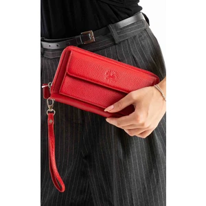 West Polo Kırmızı Hakiki Deri Cüzdan El Çantası