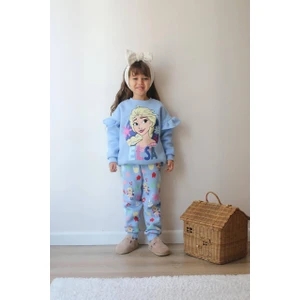 Sacro Kids Elsa Baskılı Eşofman-Sweatshirt 3 Iplik Şardonlu Kışlık Kız Çocuk Takım
