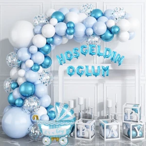 Hoşgeldin Oğlum Beyaz&mavi Renk Balon Doğum Günü Yeni Doğan Balon Parti Kutlama Seti