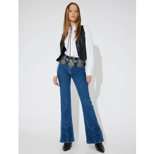 x Zeynep Bastık - Nakışlı Ispanyol Paça Kot Pantolon Boncuk Işlemeli - Flare Jeans