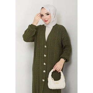 Pamuk Butik Kadın Balon Kol Düğme Kapamalı Uzun Triko Hırka -PMK370