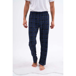 Arvin Pijama Erkek Ekose Baskılı %100 Pamuk Cepsiz Beli Lastikli Pijama Altı Mavi