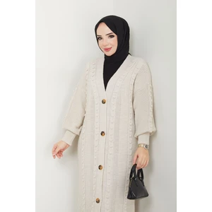 Pamuk Butik Kadın Balon Kol Düğme Kapamalı Uzun Triko Hırka -PMK370