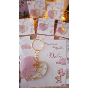sevgiliatolyemm mutluluk getirmesi dileğiyle Pembe Ayıcık Kartlı  Kalpli Anahtarlık 10 Adet  Yenidoğan Babyshower Doğum Günü