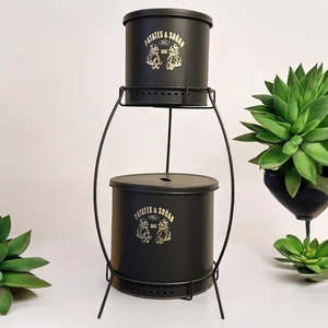 İki Katlı Metal Siyah Patates Soğan Kovası, Saklama Kabı