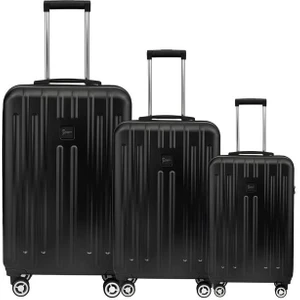 3'lü Valiz Seti Polikarbon Valiz 4x2 Teker Parlak Siyah 1810