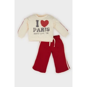 Kız Bebek 2'li Takım Bisiklet Yaka Baskılı Sweatshirt Beli Lastikli Eşofman Altı E2214A524WN