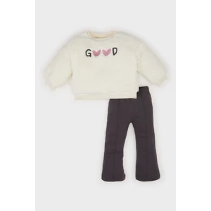 Kız Bebek 2'li Takım Bisiklet Yaka Baskılı Sweatshirt İspanyol Paça Alt D7261A524WN
