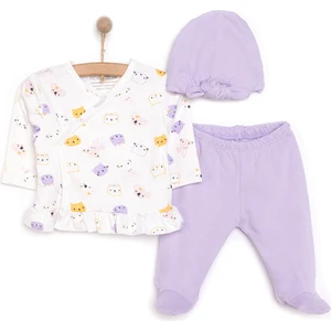 HelloBaby Kız Zıbın-Şapka-Patikli Alt Kız Bebek