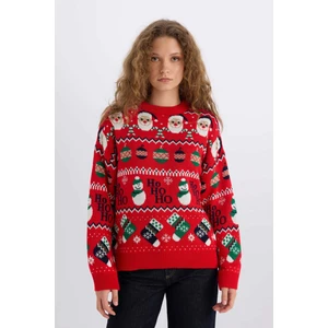 Yılbaşı Temalı Bisiklet Yaka Triko Kazak D1111AX24CW