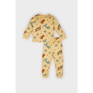 Erkek Bebek Pijama Takımı Bisiklet Yaka Dinazor Baskılı Uzun Kollu Üst Beli Lastikli Uzun Alt D7143A524WN