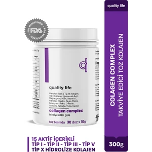 Quality Life Collagen Complex Saf Toz 300 Gr Tip1 Tip2 Tip3 Tip5 Tıp10 Hidrolize Kolajen Peptit Magnezyum Msm Çinko Bakır Selenyum Biotin, Tip 5 Kolajen, Tip 2 Kolajen
