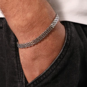 Four Solos Çelik Erkek Bileklik, Gümüş Renk, Modern Kalın Zincir, No:32