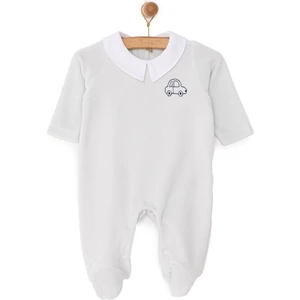 Yenidoğan Erkek Nakışlı Kadife Patikli Tulum Erkek Bebek