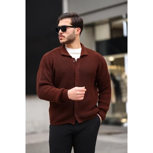 Oversize Selanik Örgü Düğmeli Erkek Hırka- Koyukahve