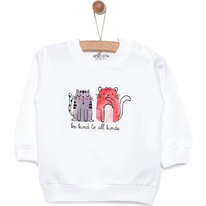 Basic Az Şardonlu Kedi Desenli Sweatshirt Kız Bebek