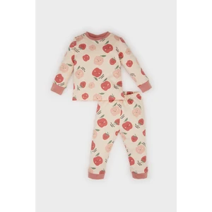 Kız Bebek Pijama Takımı Bisiklet Yaka Meyve Desenli Uzun Kollu Üst Beli Lastikli Uzun Alt D7171A524WN