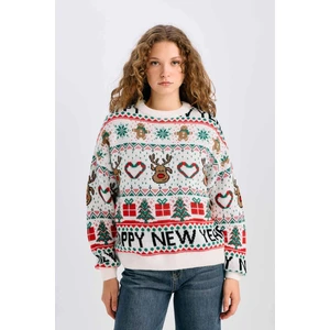 Yılbaşı Temalı Bisiklet Yaka Triko Kazak D1096AX24CW