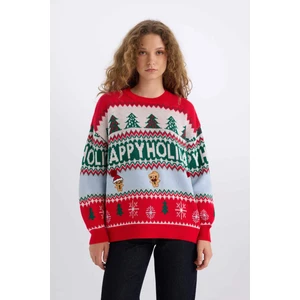 Yılbaşı Temalı Bisiklet Yaka Triko Kazak D1116AX24CW