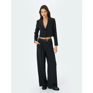 Kruvaze Çizgili Crop Blazer Ceket