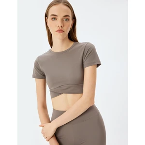 Crop Bisiklet Yaka Katlı Slim Fit Kısa Kollu Spor Tişört