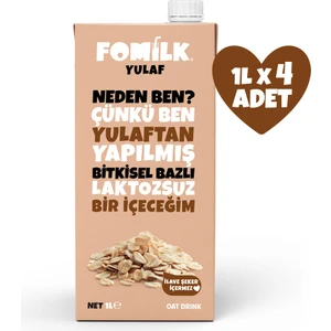 Yulaf Sütü 1 L X4 Bitkisel Bazlı Laktozsuz Vegan