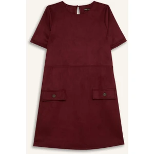 Yuvarlak Yaka Skuba Dalgıç Kumaş Kısa Kollu Mini Elbise D8644AX24AU